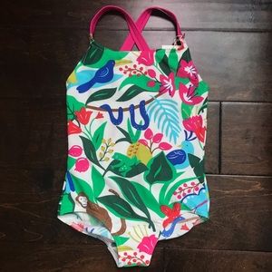 Mini Boden Cross-back Swimsuit Ecru Jungle Jumble